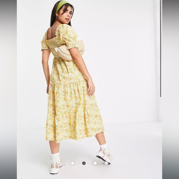 NWT ASOS Influence Floral Tiered Smock Dress Yellow Sz 10 - Picture 10 of 10